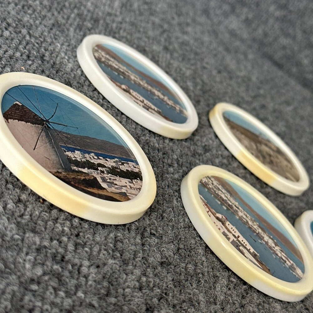 Vintage Greece Coasters White Plastic Travel Destination Photographs Set of 6 - Picture 7 of 13